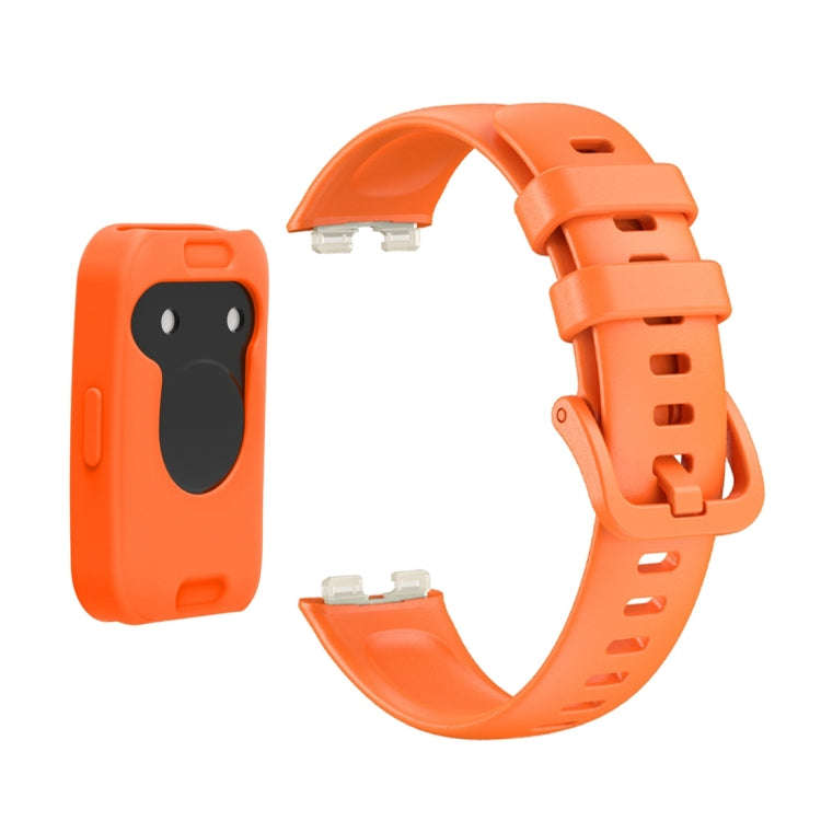 For Huawei Band 8 Silicone Protective Case + Silicone Watch Band Kit(Orange)