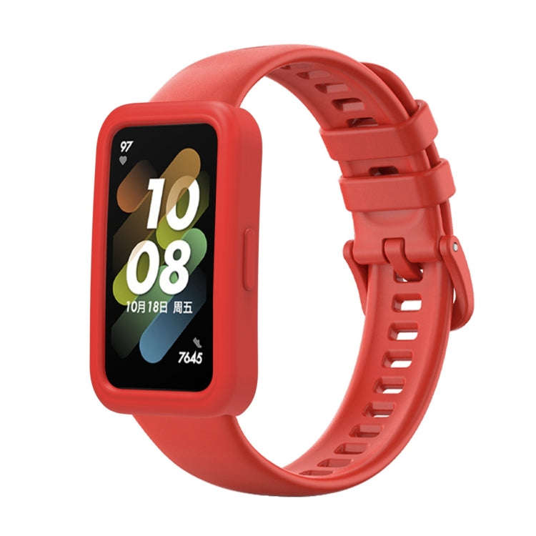 For Huawei Band 8 Silicone Protective Case + Silicone Watch Band Kit(Red)