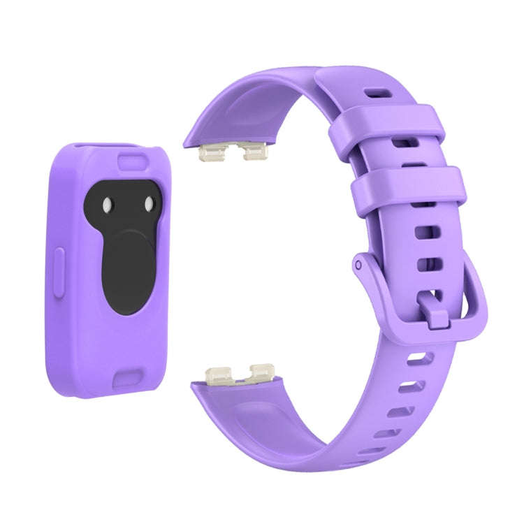 For Huawei Band 8 Silicone Protective Case + Silicone Watch Band Kit(Purple)