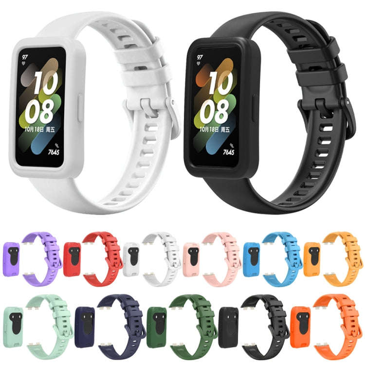 For Huawei Band 8 Silicone Protective Case + Silicone Watch Band Kit(White)