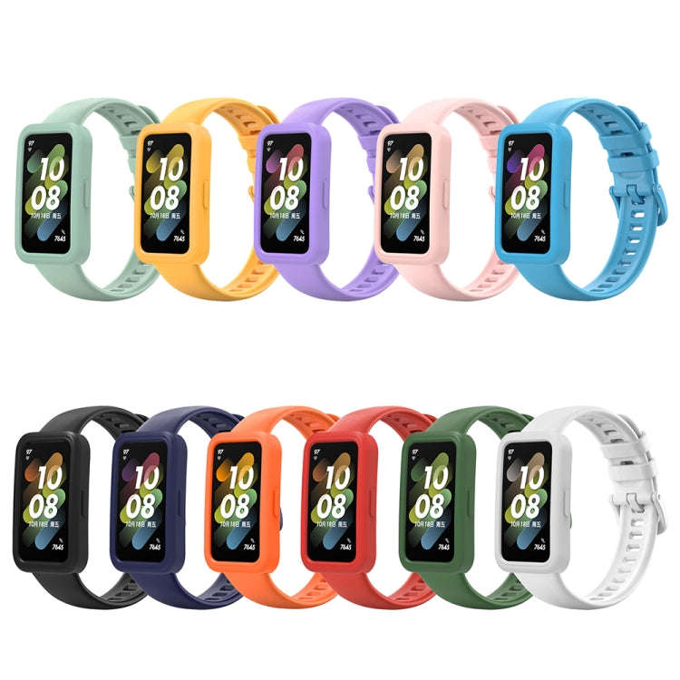 For Huawei Band 8 Silicone Protective Case + Silicone Watch Band Kit(White)