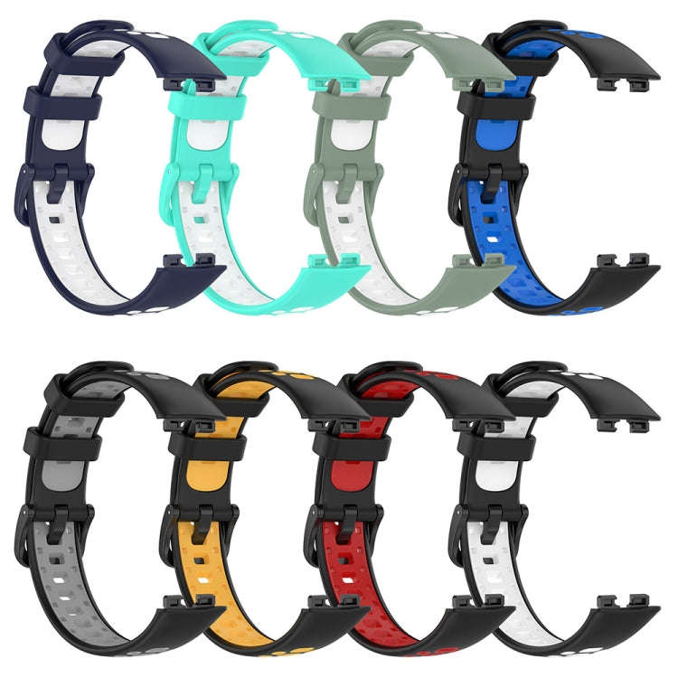 For Huawei Band 10 / 9 / 8 Two Color Silicone Watch Band(Cyan White)