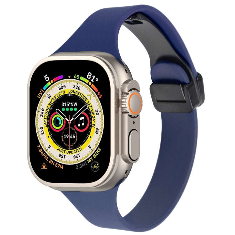 For Apple Watch Ultra 49mm Magnetic Buckle Slim Silicone Watch Band(Midnight Blue)