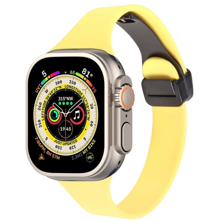 For Apple Watch Ultra 49mm Magnetic Buckle Slim Silicone Watch Band(Light Yellow)
