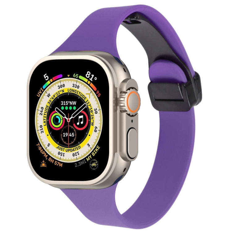 For Apple Watch Ultra 49mm Magnetic Buckle Slim Silicone Watch Band(Dark Purple)
