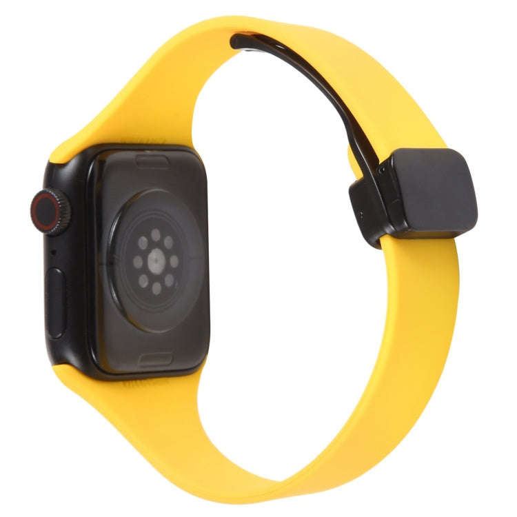 For Apple Watch Series 8 41mm Magnetic Buckle Slim Silicone Watch Band(Yellow)