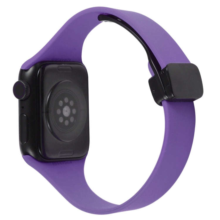 For Apple Watch Series 8 41mm Magnetic Buckle Slim Silicone Watch Band(Dark Purple)