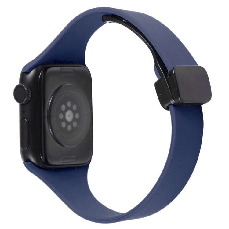 For Apple Watch SE 2022 40mm Magnetic Buckle Slim Silicone Watch Band(Midnight Blue)