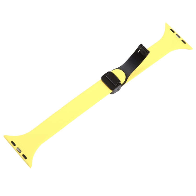 For Apple Watch SE 2022 44mm Magnetic Buckle Slim Silicone Watch Band(Light Yellow)