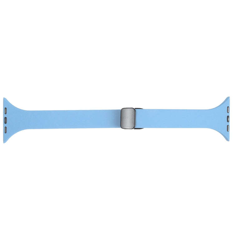 For Apple Watch SE 2022 44mm Magnetic Buckle Slim Silicone Watch Band(Light Blue)