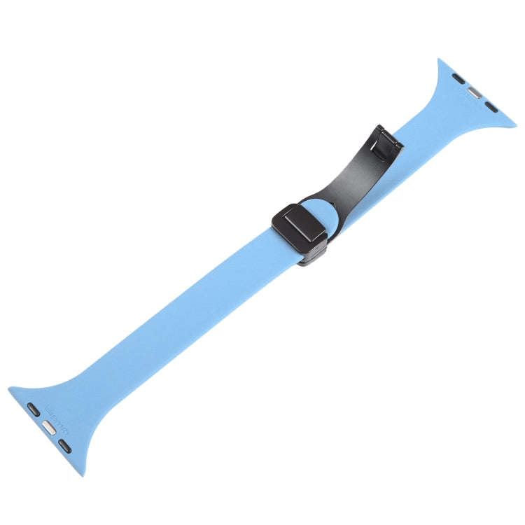 For Apple Watch SE 2022 44mm Magnetic Buckle Slim Silicone Watch Band(Light Blue)