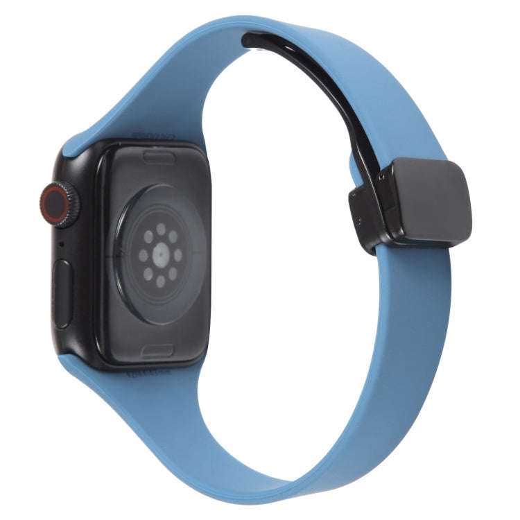 For Apple Watch SE 2022 44mm Magnetic Buckle Slim Silicone Watch Band(Blue)