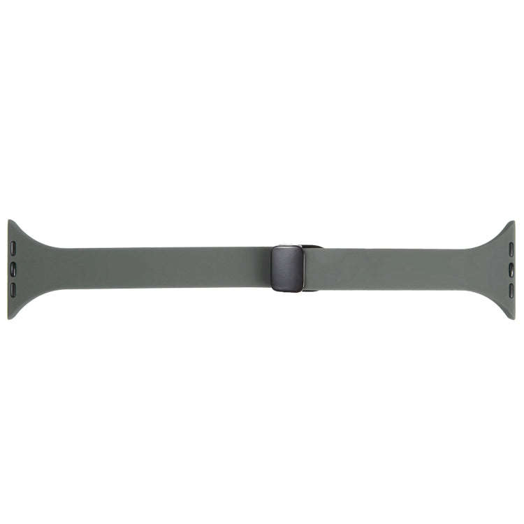 For Apple Watch SE 2022 44mm Magnetic Buckle Slim Silicone Watch Band(Army Green)
