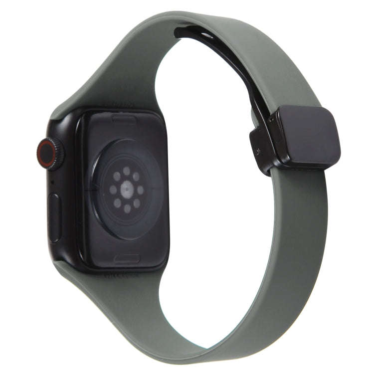 For Apple Watch SE 2022 44mm Magnetic Buckle Slim Silicone Watch Band(Army Green)