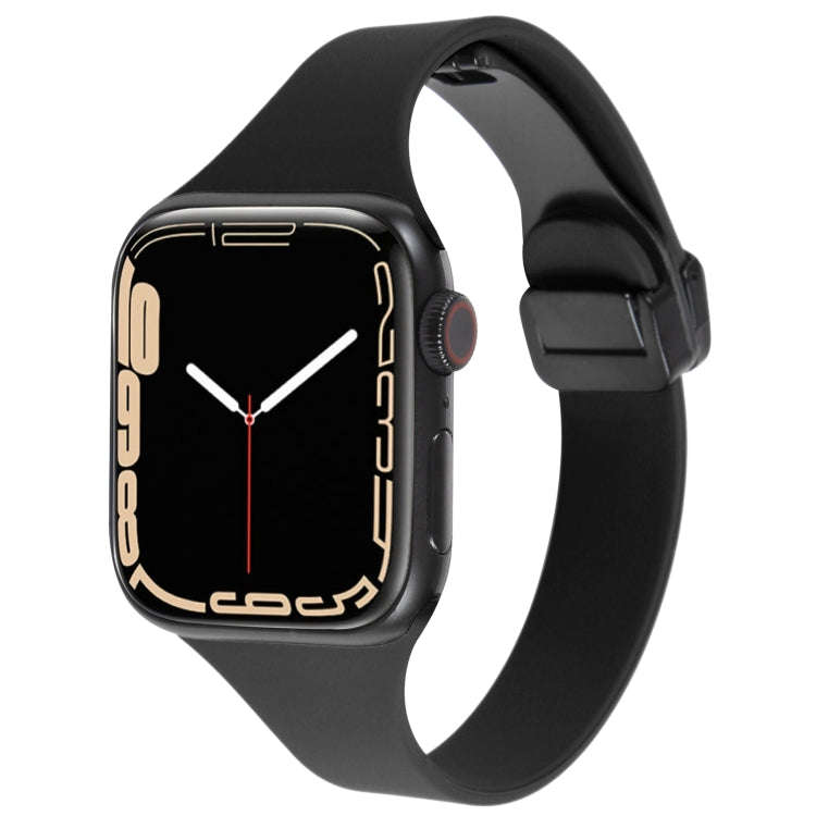 For Apple Watch Series 6 40mm Magnetic Buckle Slim Silicone Watch Band(Black)