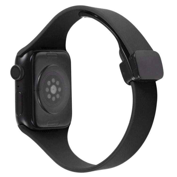 For Apple Watch Series 6 40mm Magnetic Buckle Slim Silicone Watch Band(Black)