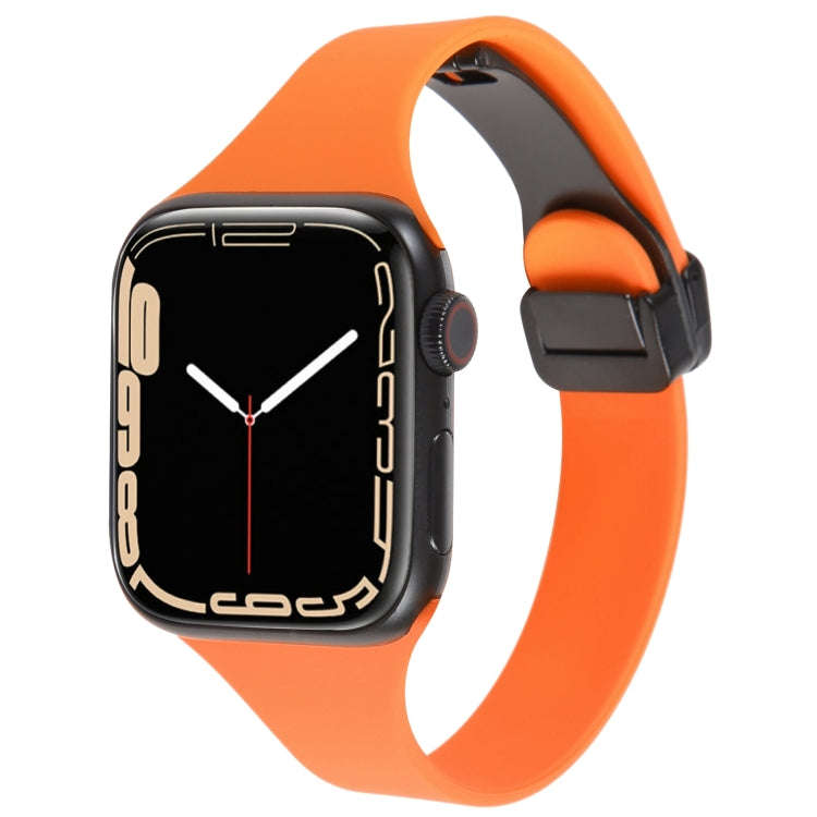For Apple Watch Series 5 44mm Magnetic Buckle Slim Silicone Watch Band(Orange)