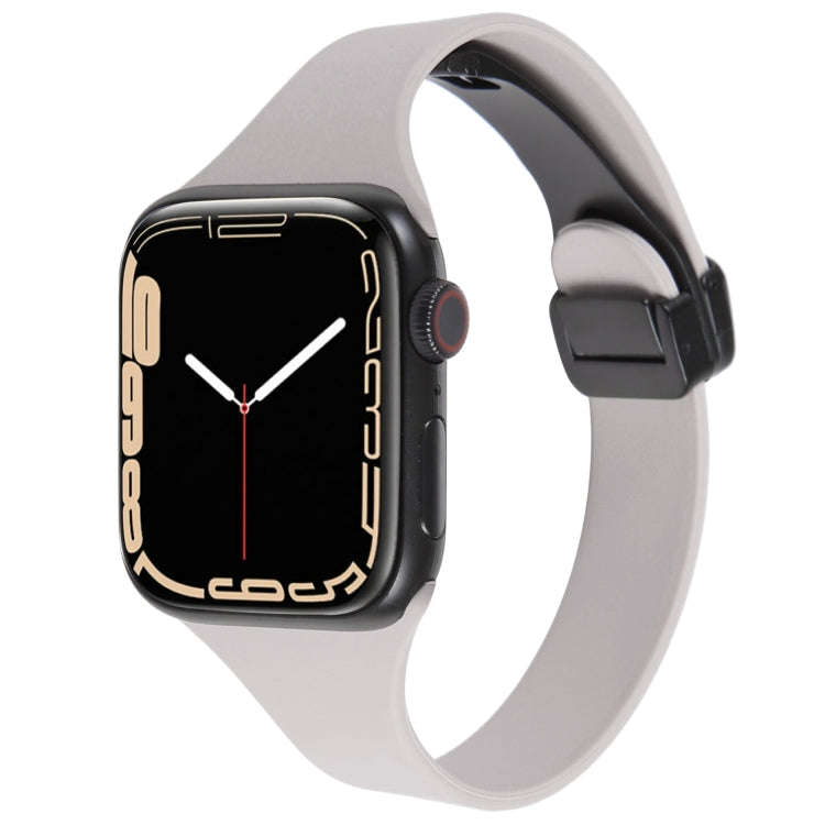 For Apple Watch Series 4 40mm Magnetic Buckle Slim Silicone Watch Band(Rock Grey)