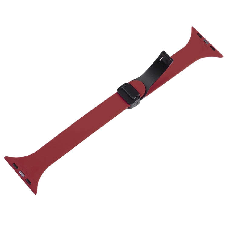 For Apple Watch Series 2 42mm Magnetic Buckle Slim Silicone Watch Band(Wine Red)