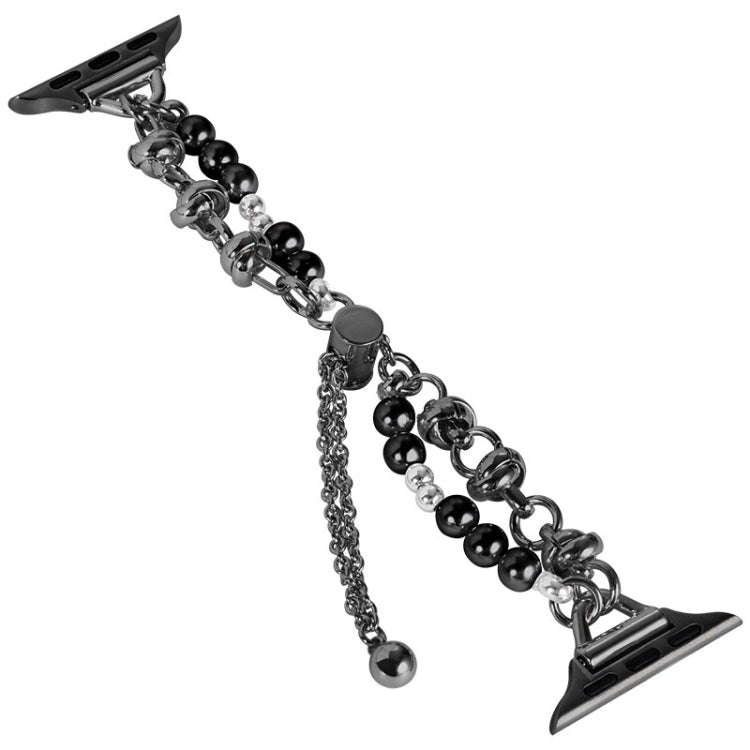 For Apple Watch 4 44mm Pearl Bracelet Metal Watch Band(Black)