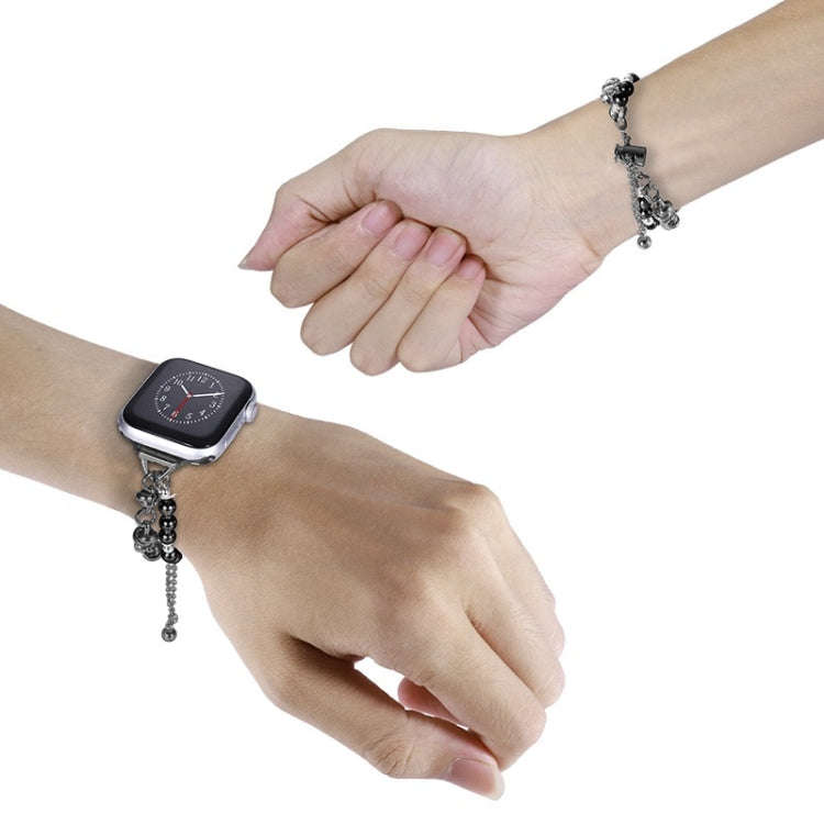 For Apple Watch 4 44mm Pearl Bracelet Metal Watch Band(Black)