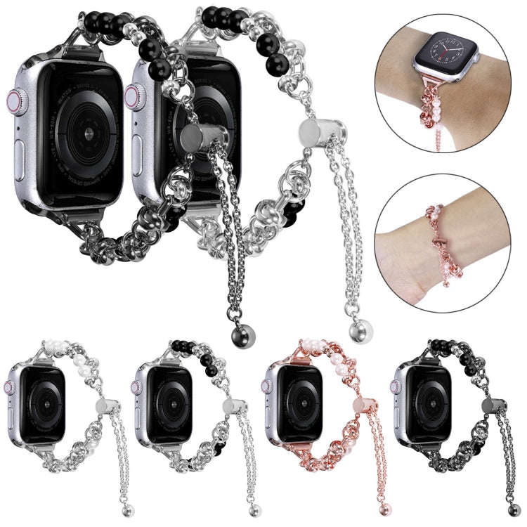 For Apple Watch 4 44mm Pearl Bracelet Metal Watch Band(Black)