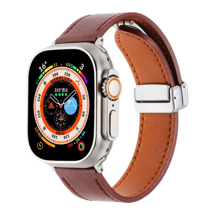For Apple Watch Ultra 49mm Magnetic Buckle Skin Feel Leather Watch Band(Wine Red)