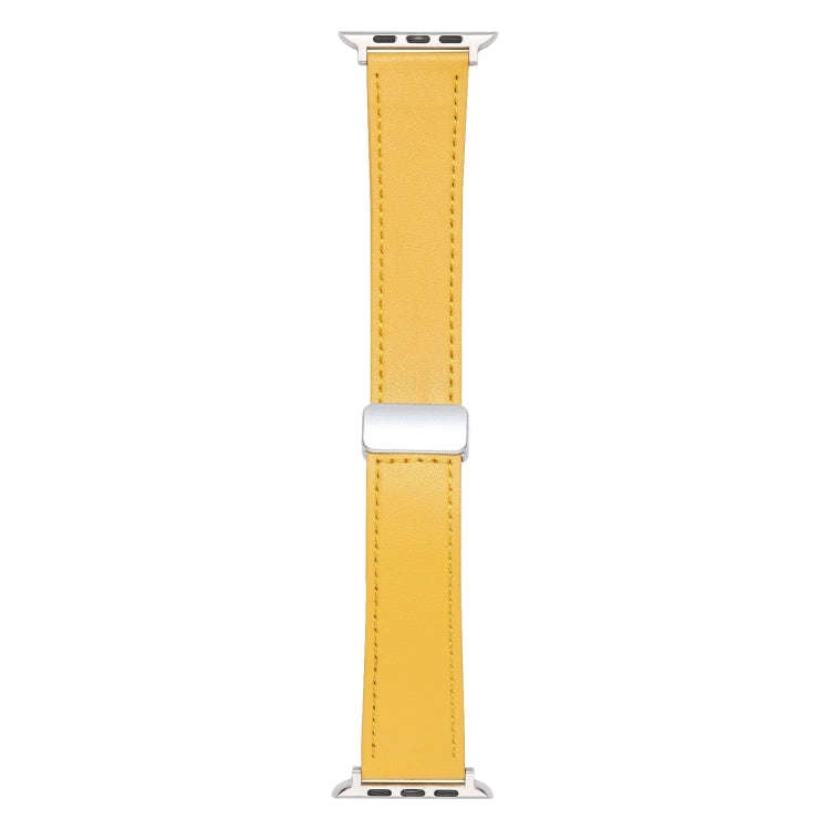 For Apple Watch Ultra 49mm Magnetic Buckle Skin Feel Leather Watch Band(Yellow)