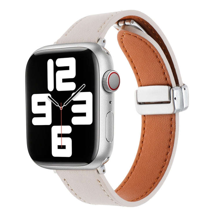For Apple Watch SE 2022 44mm Magnetic Buckle Skin Feel Leather Watch Band(Apricot)