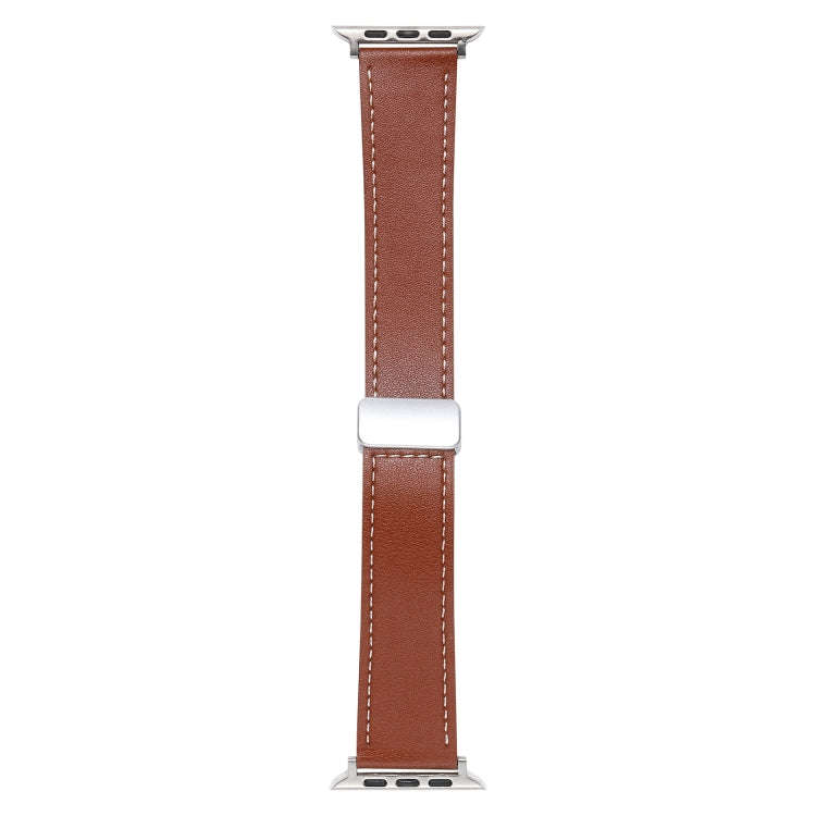 For Apple Watch SE 44mm Magnetic Buckle Skin Feel Leather Watch Band(Brown)