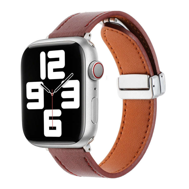 For Apple Watch Serie 5 40mm Magnetic Buckle Skin Feel Leather Watch Band(Wine Red)