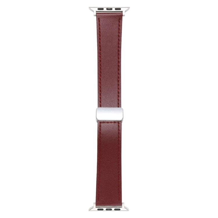 For Apple Watch Serie 5 40mm Magnetic Buckle Skin Feel Leather Watch Band(Wine Red)