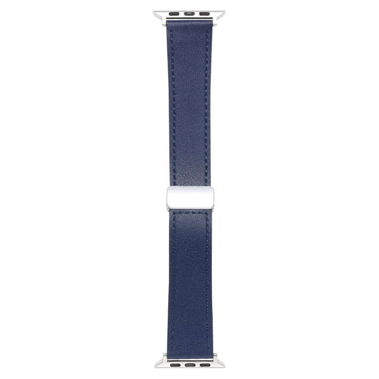 For Apple Watch Serie 4 44mm Magnetic Buckle Skin Feel Leather Watch Band(Dark Blue)