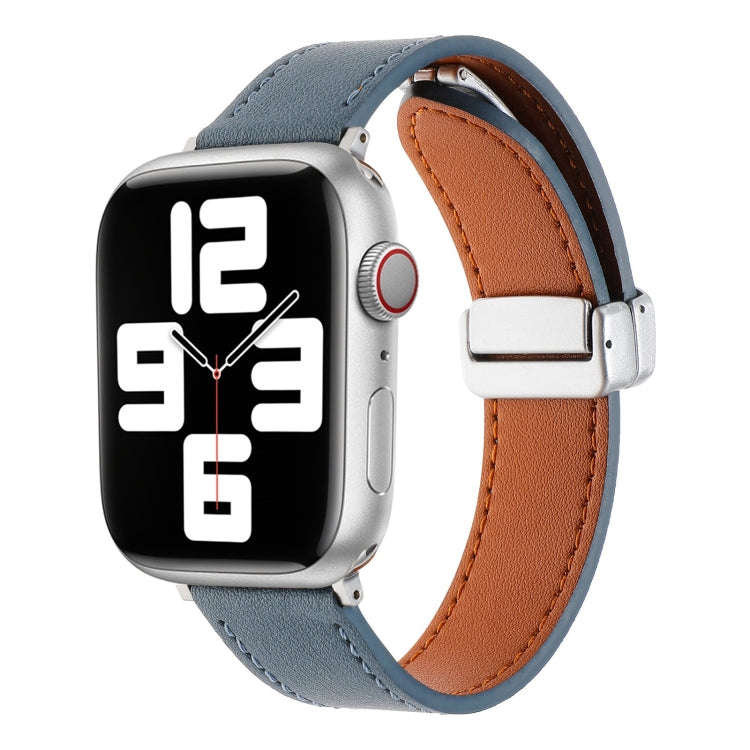 For Apple Watch Serie 2 42mm Magnetic Buckle Skin Feel Leather Watch Band(Light Blue)