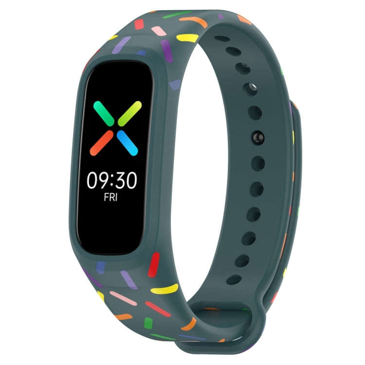 For OPPO Band Sports Rainbow Dots Silicone Watch Band(Dark Green)