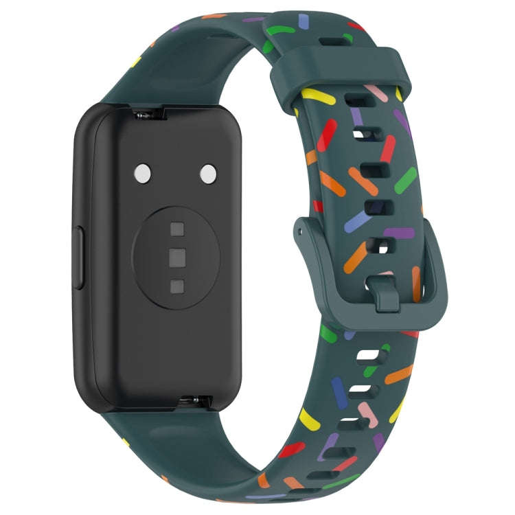 For Huawei Band 7 Sports Rainbow Dots Silicone Watch Band(Dark Green)