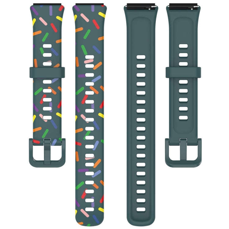 For Huawei Band 7 Sports Rainbow Dots Silicone Watch Band(Dark Green)