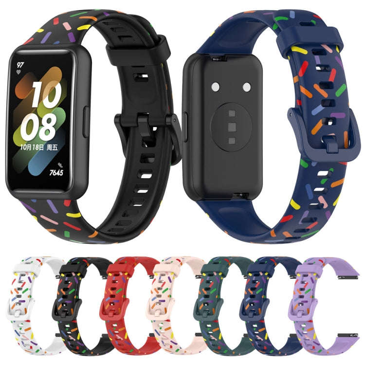 For Huawei Band 7 Sports Rainbow Dots Silicone Watch Band(Midnight Blue)