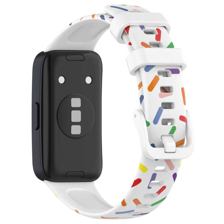 For Huawei Band 10 / 9 / 8 Sports Rainbow Dots Silicone Watch Band(White)