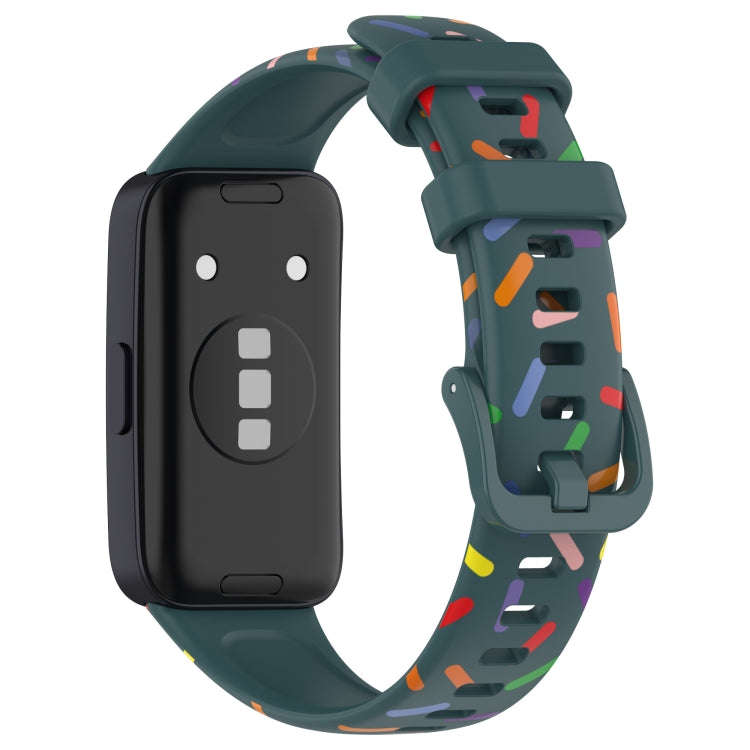 For Huawei Band 10 / 9 / 8 Sports Rainbow Dots Silicone Watch Band(Dark Green)