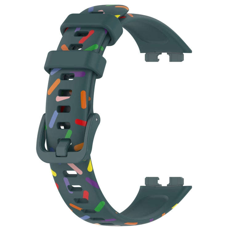 For Huawei Band 10 / 9 / 8 Sports Rainbow Dots Silicone Watch Band(Dark Green)
