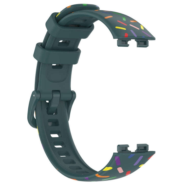 For Huawei Band 10 / 9 / 8 Sports Rainbow Dots Silicone Watch Band(Dark Green)