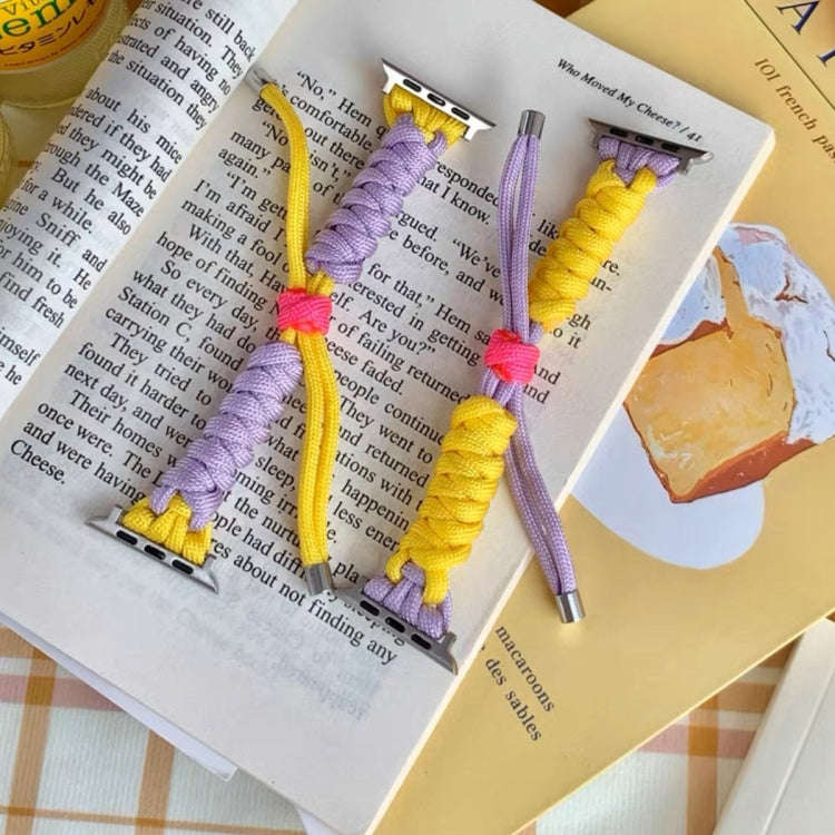 For Apple Watch 3 42mm Twist Knotted Nylon Watch Band(Purple Yellow)