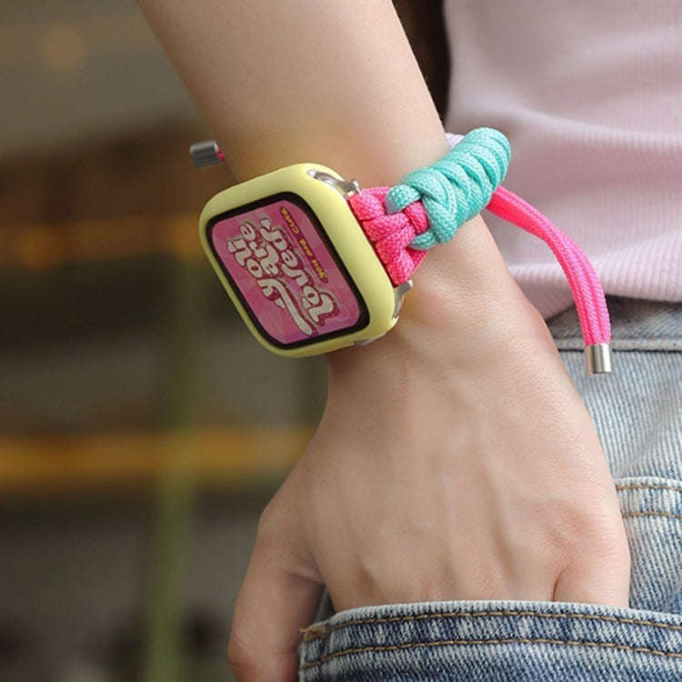 For Apple Watch 38mm Twist Knotted Nylon Watch Band(Rose Red Mint Green)