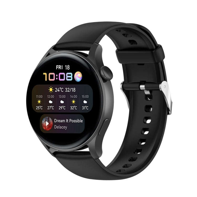For Huawei Watch 4 / Watch 4 Pro Solid Color Silicone Stainless Steel Silver Buckle Watch Band(Bl...