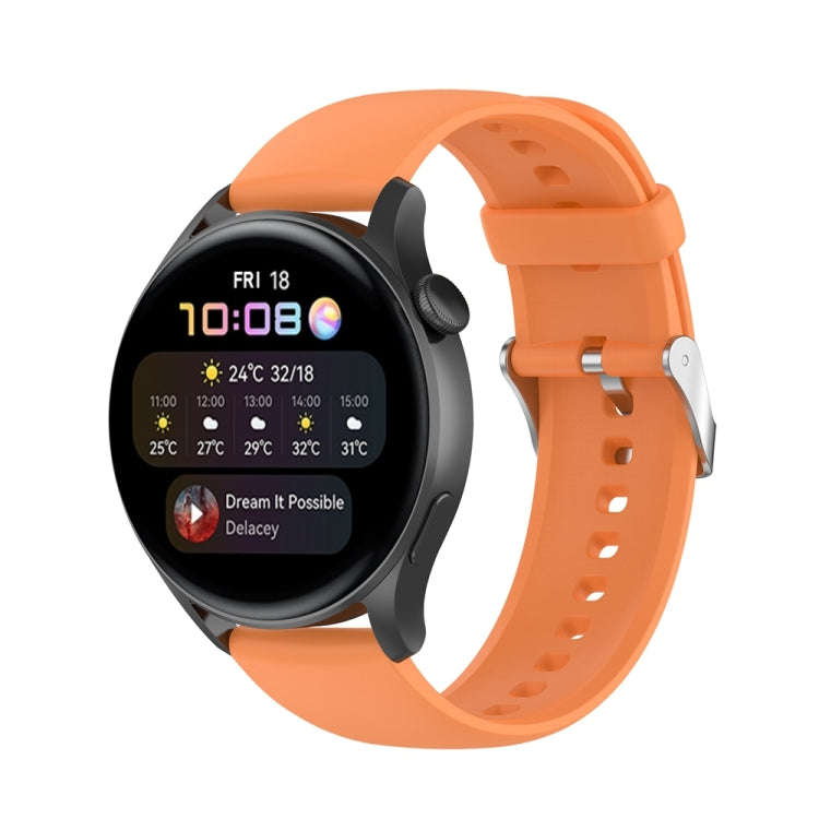 For Huawei Watch 4 / Watch 4 Pro Solid Color Silicone Stainless Steel Silver Buckle Watch Band(Or...