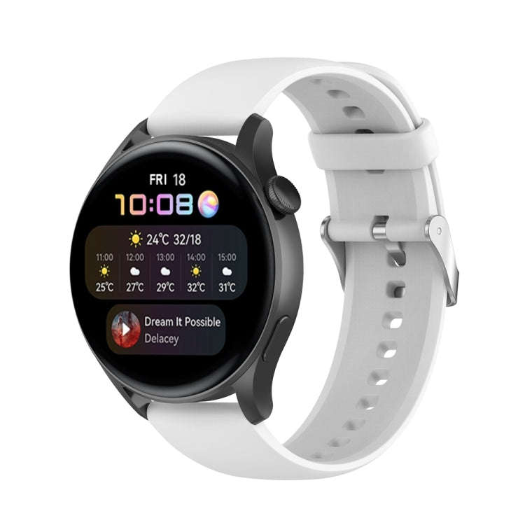For Huawei Watch 4 / Watch 4 Pro Solid Color Silicone Stainless Steel Silver Buckle Watch Band(Wh...
