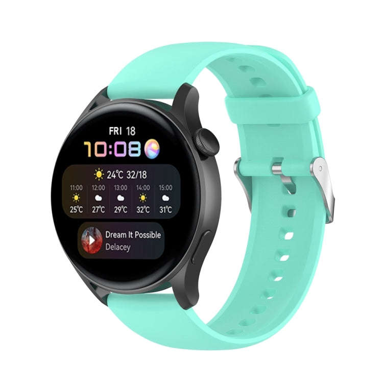 For Huawei Watch 4 / Watch 4 Pro Solid Color Silicone Stainless Steel Silver Buckle Watch Band(Teal)
