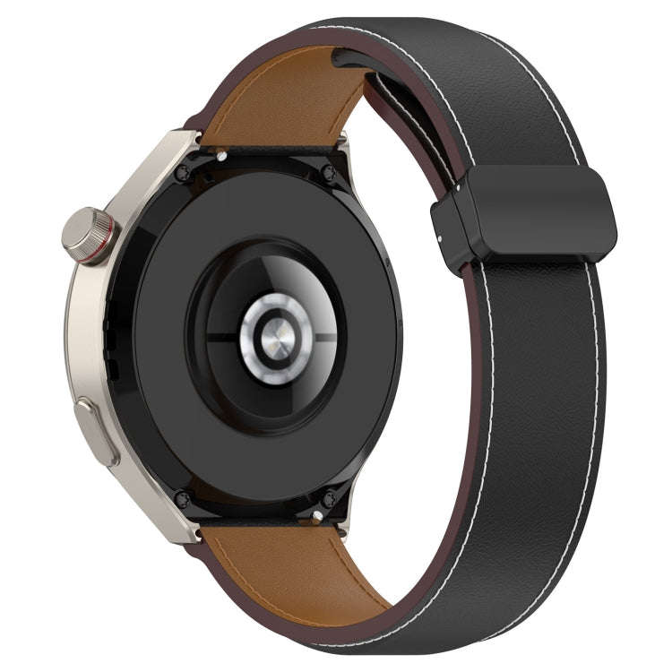 For Huawei Watch 4 / Watch 4 Pro Folding Buckle Genuine Leather Watch Band(Black)