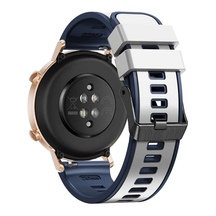 For Garmin Forerunner 265S / 255S / Venu 2S 18mm Weave Two-Color Silicone Watch Band(White Blue)